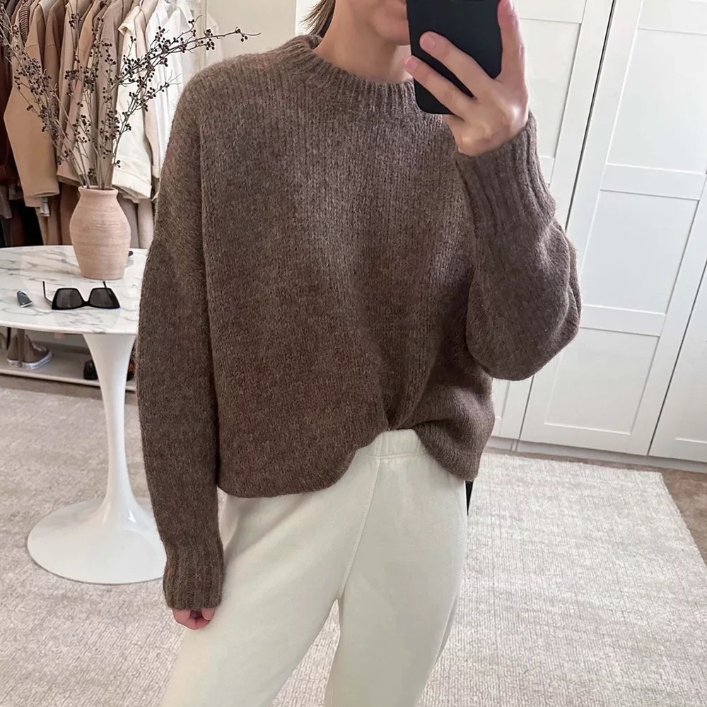 Jenni Kayne Alpaca Cocoon Crewneck in brown